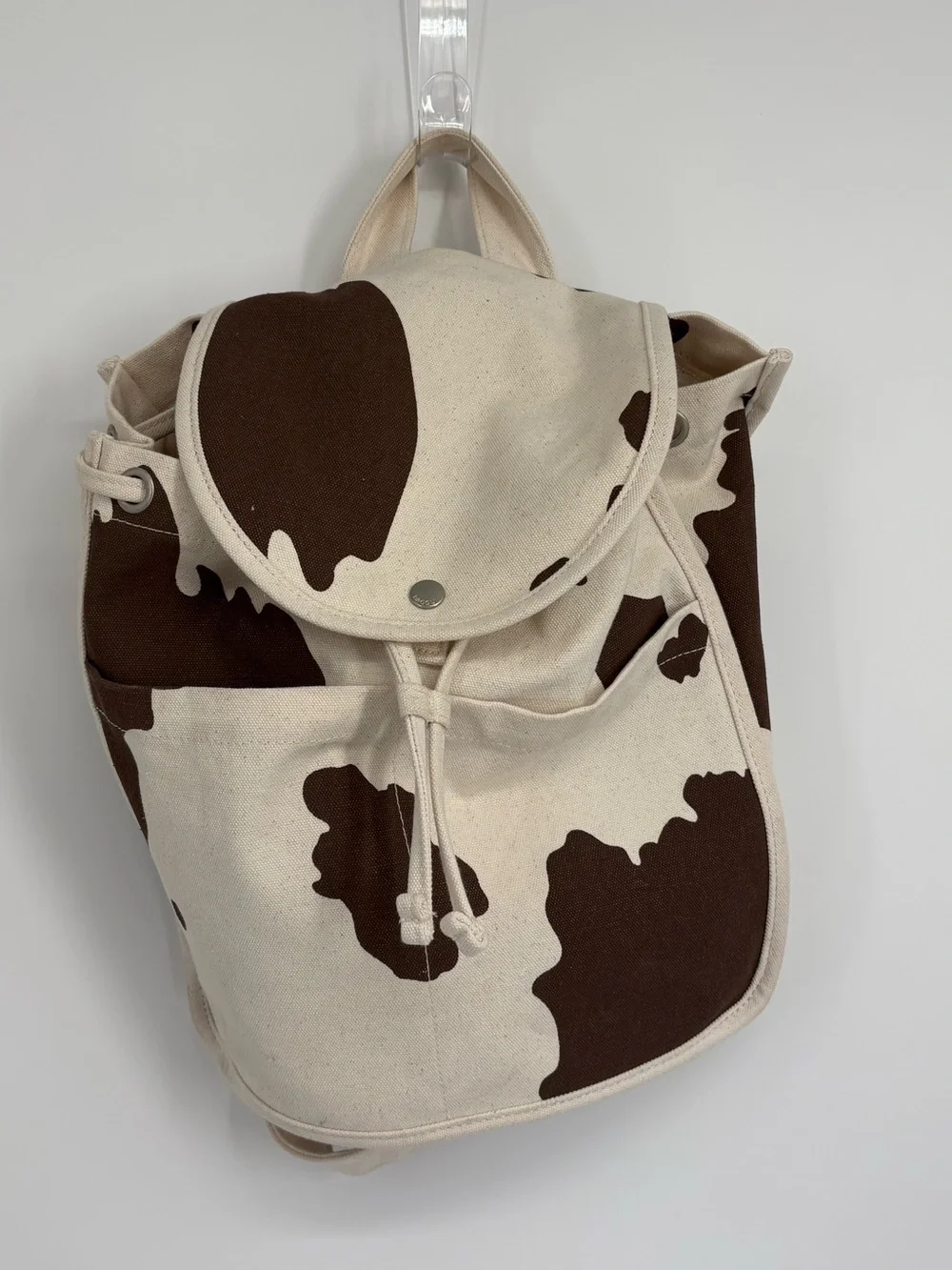 BAGGU Canvas Cowprint Drawstring Backpack - Brown & Cream
